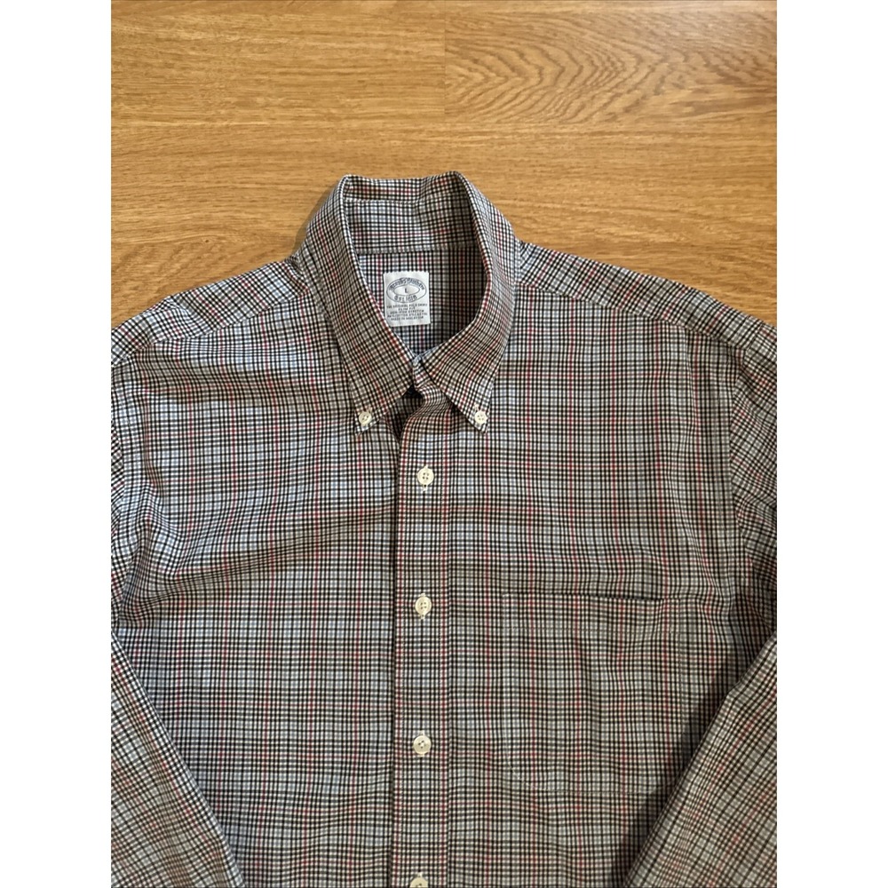 Brooks Brothers 1818 Shirt Mens Large Multicolor Plaid Slim Fit Non-Iron Stretch - Picture 2 of 7